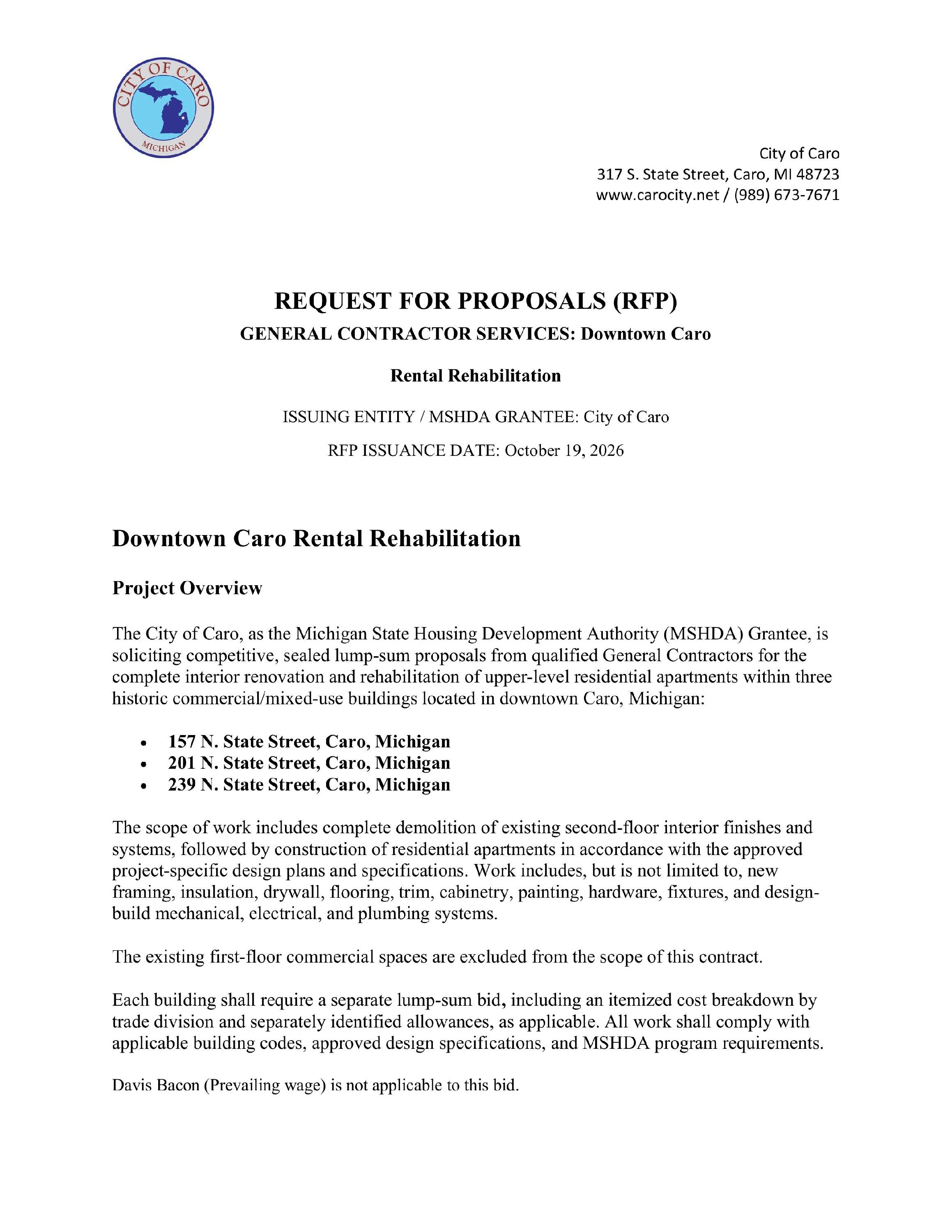 Rental Rehab Contractor Cover Page